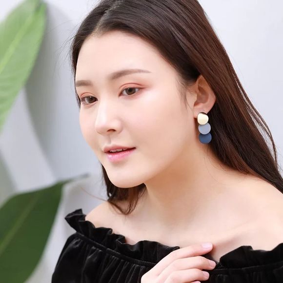 Professional Blue Triple Circle Drop Earrings - Picture 9 of 12